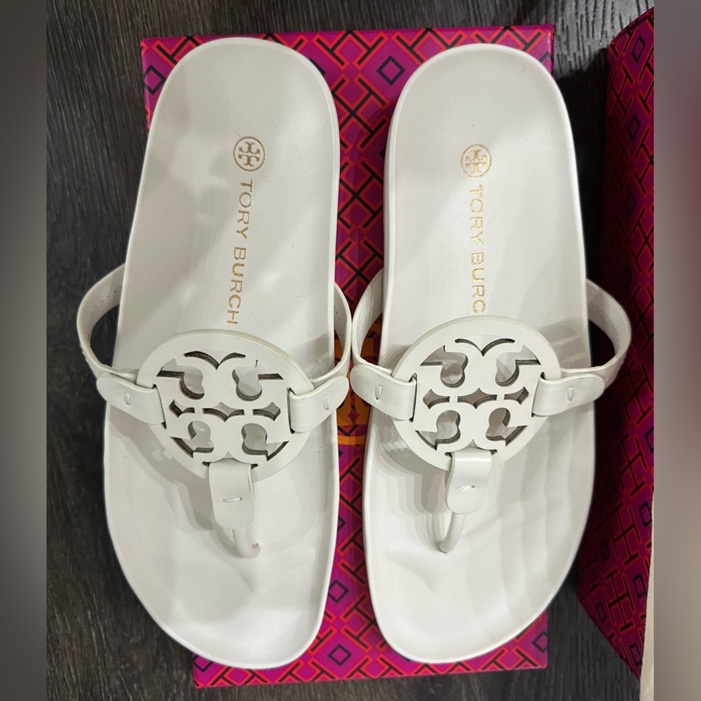 Tory Burch Miller Cloud Calf Leather New Ivory Sandals, BNWT in box, Sz 8.5 - Picture 2 of 6